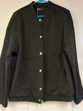 Pretty Garden Black Snap-Front Bomber Jacket Large NWT